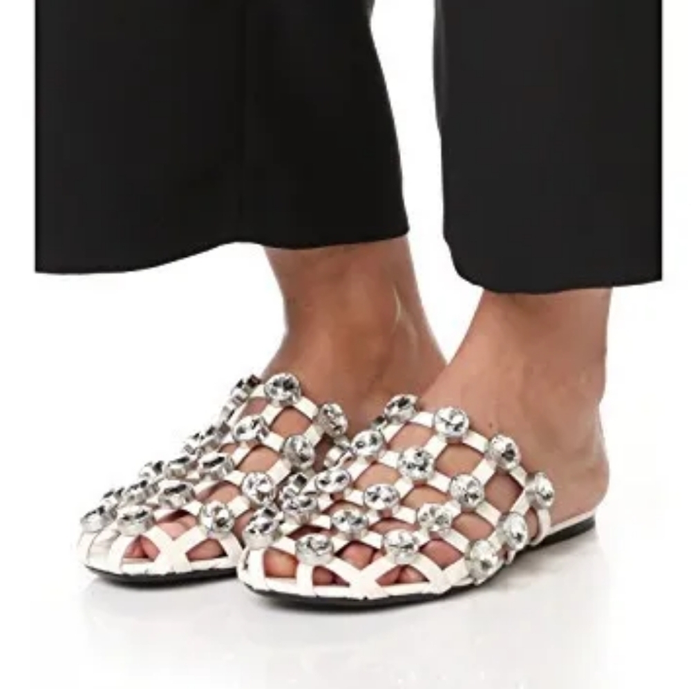 Alexander Wang Amelia Crystal Cage White Slide Sandals Mule Size EU39
